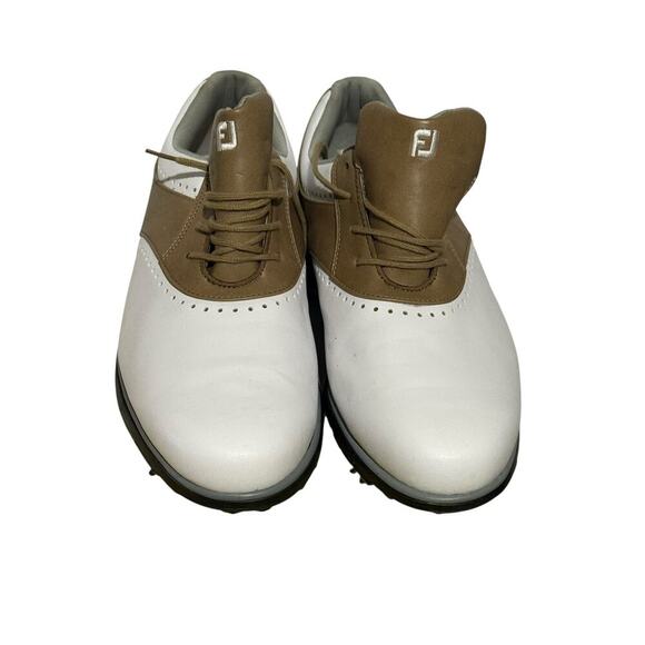 FootJoy Saddle Golf Shoes White Brown Men's Size 9.5 Leather Spiked 93914 - Picture 3 of 9
